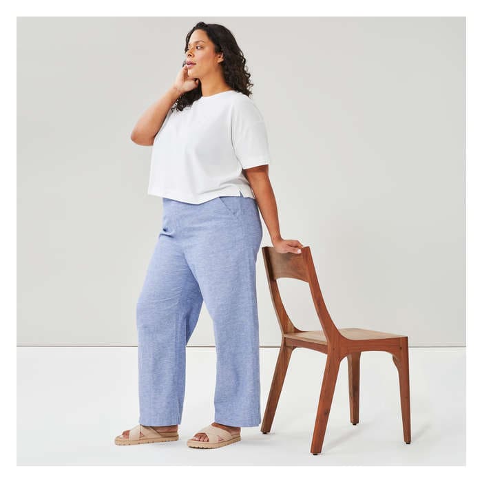 Women+ Linen Blend Wide Leg Pant - Blue Mix